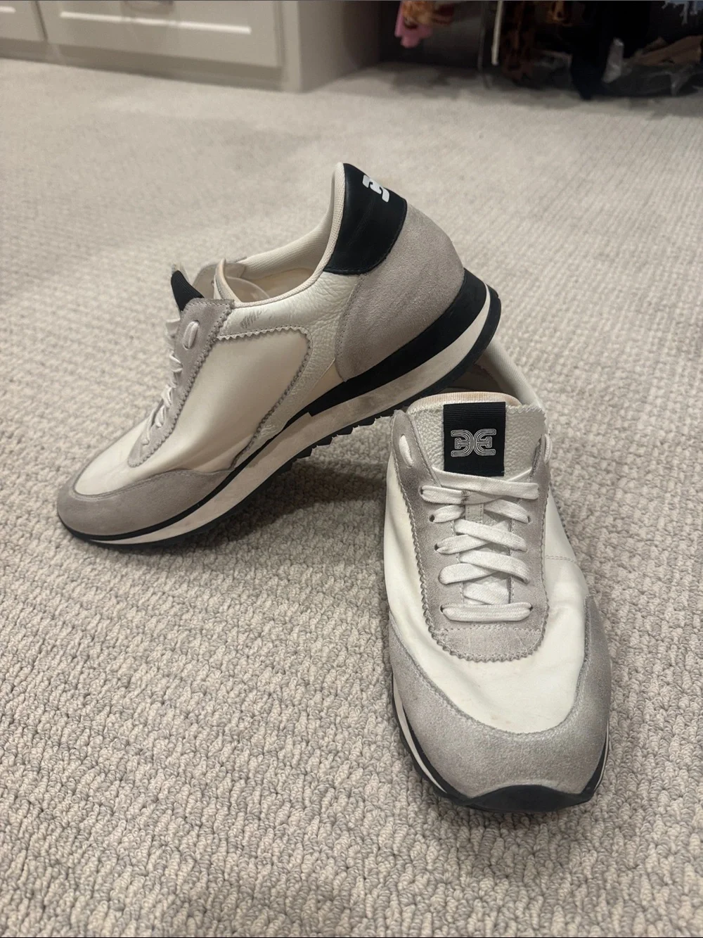 Sam Edelman Men's White and Light Gray Lace-Up Sneakers